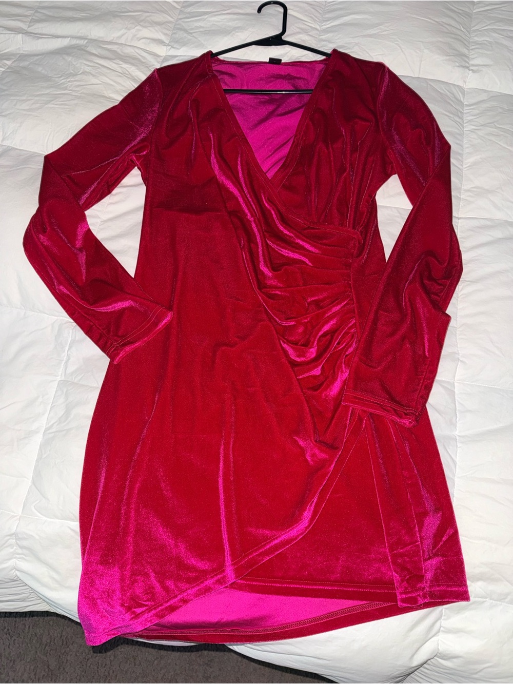 Women’s hot pink Wrap-Style Velvet Dress